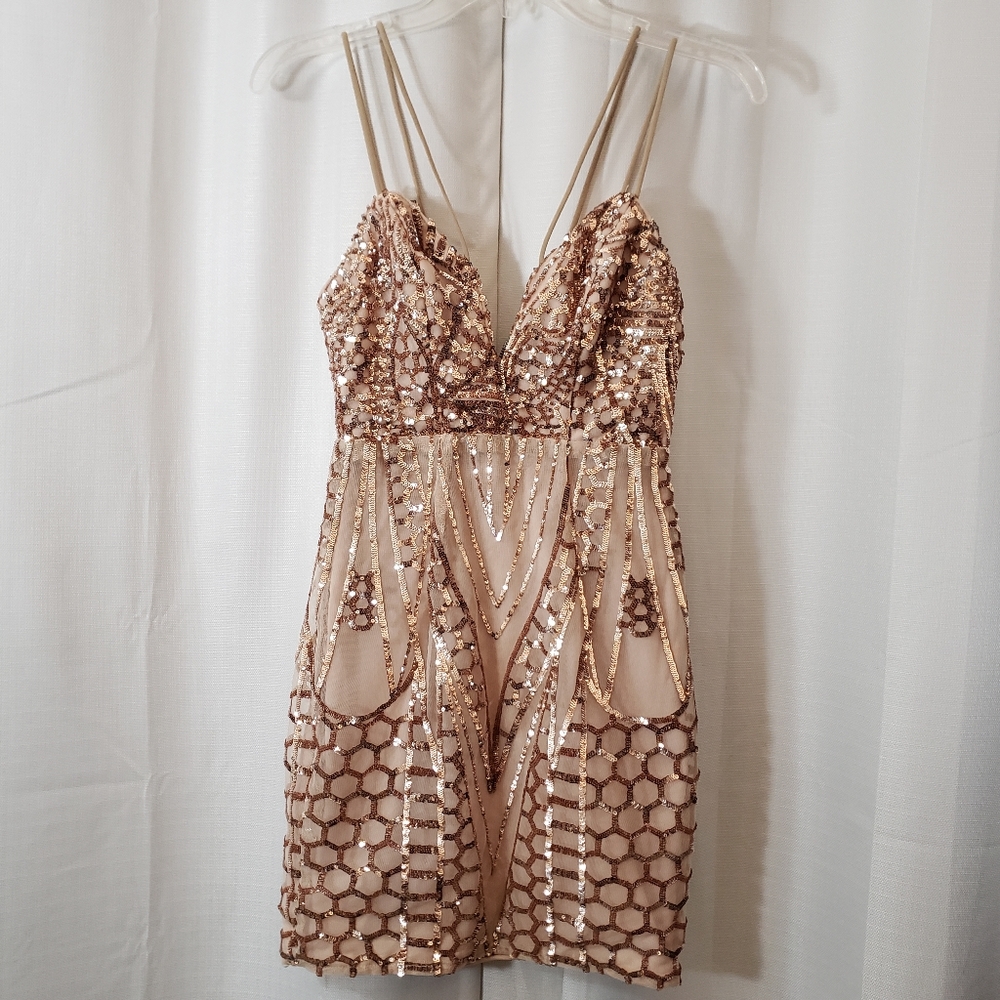 Size 6 Hello Molly Nide Rose Gold Sequin Mini Dress